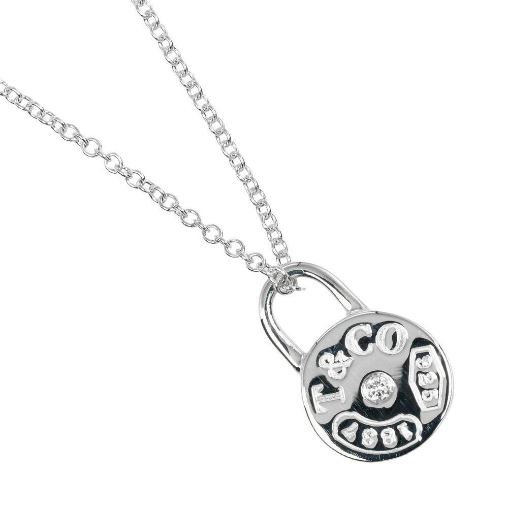 Tiffany Co Round Lock Necklace Sterling Silver Diamond